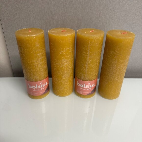 Four Bolsius Rustic Shine Pillar Candle Honeycomb Yellow 190 x 68mm Burns 85 Hrs - Picture 2 of 10